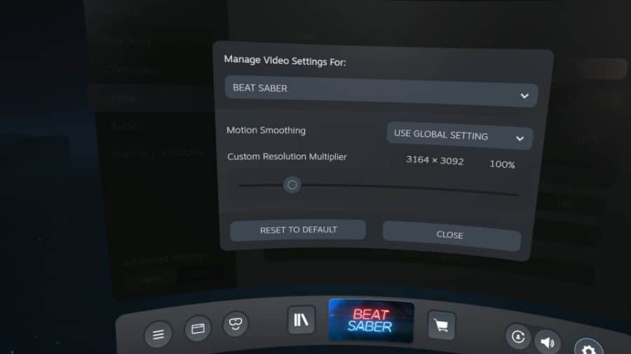 Steam VR graphics settings for Beat Saber