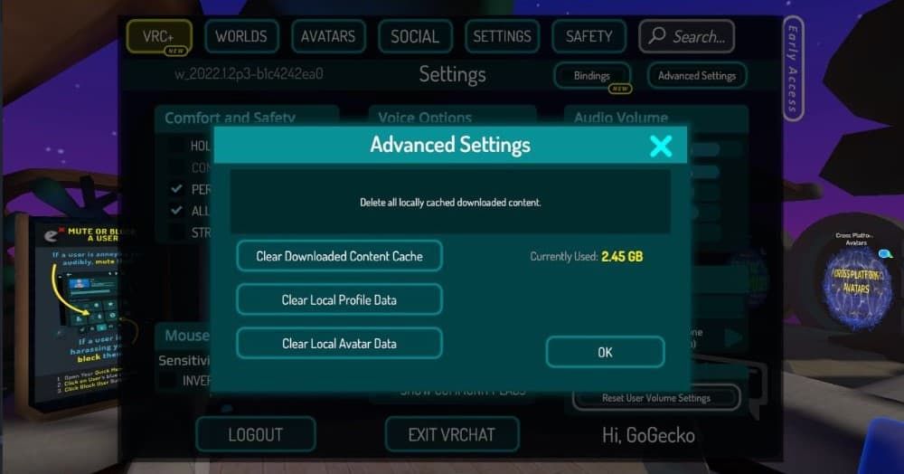 vrchat crashing clear content cache and avatar data
