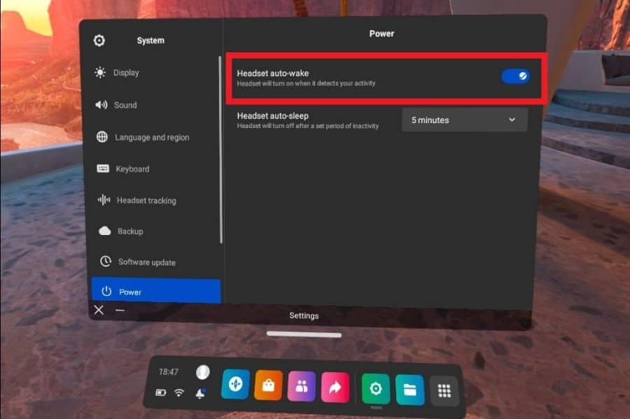 disable auto wake on Oculus Quest 2 to preserve battery life