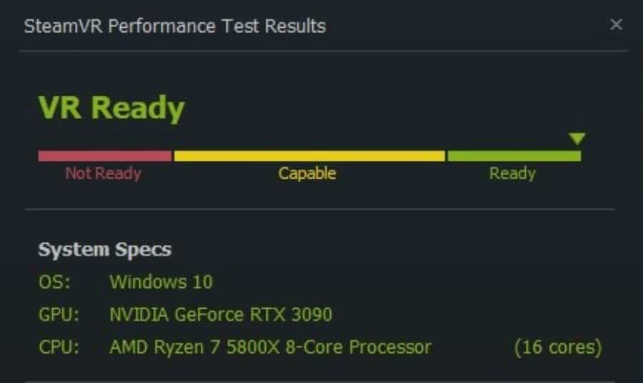 steam VR performance test results