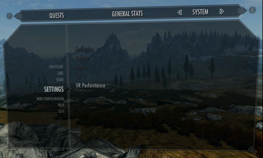 Skyrim VR Performance settings menu