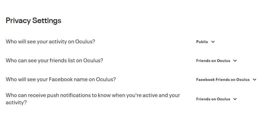 Adjust privacy settings for Quest 2 on the Oculus website.