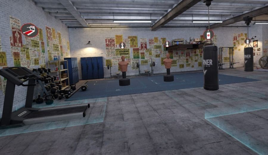 Equipment in one of the gyms in Creed: Rise To Glory