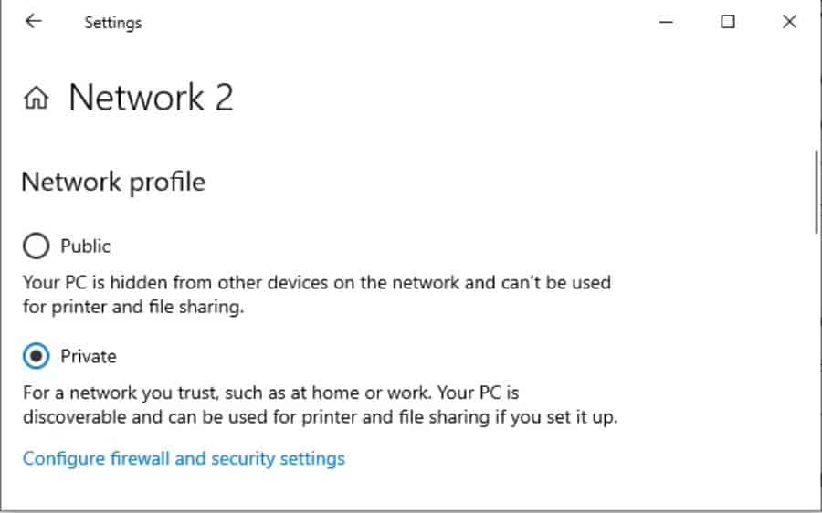 Change network to private to ensure Virtual Desktop is able to connect to your computer