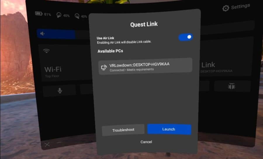 Use Air Link To connect to VR-ready PC Quest 2