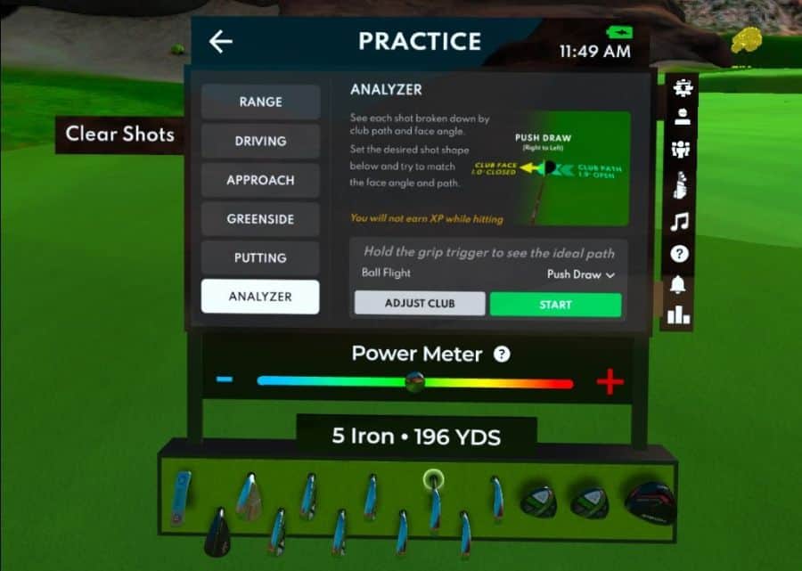 Practice mode in Golf Plus VR