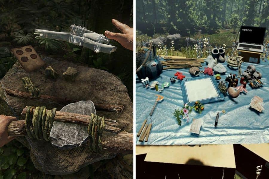 crafting and resource management in green hell vr compared to the forest vr