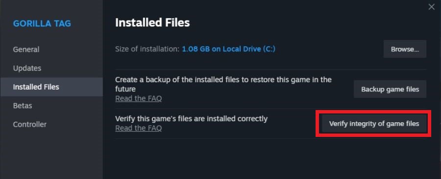 verify integrity of game files gorilla tag